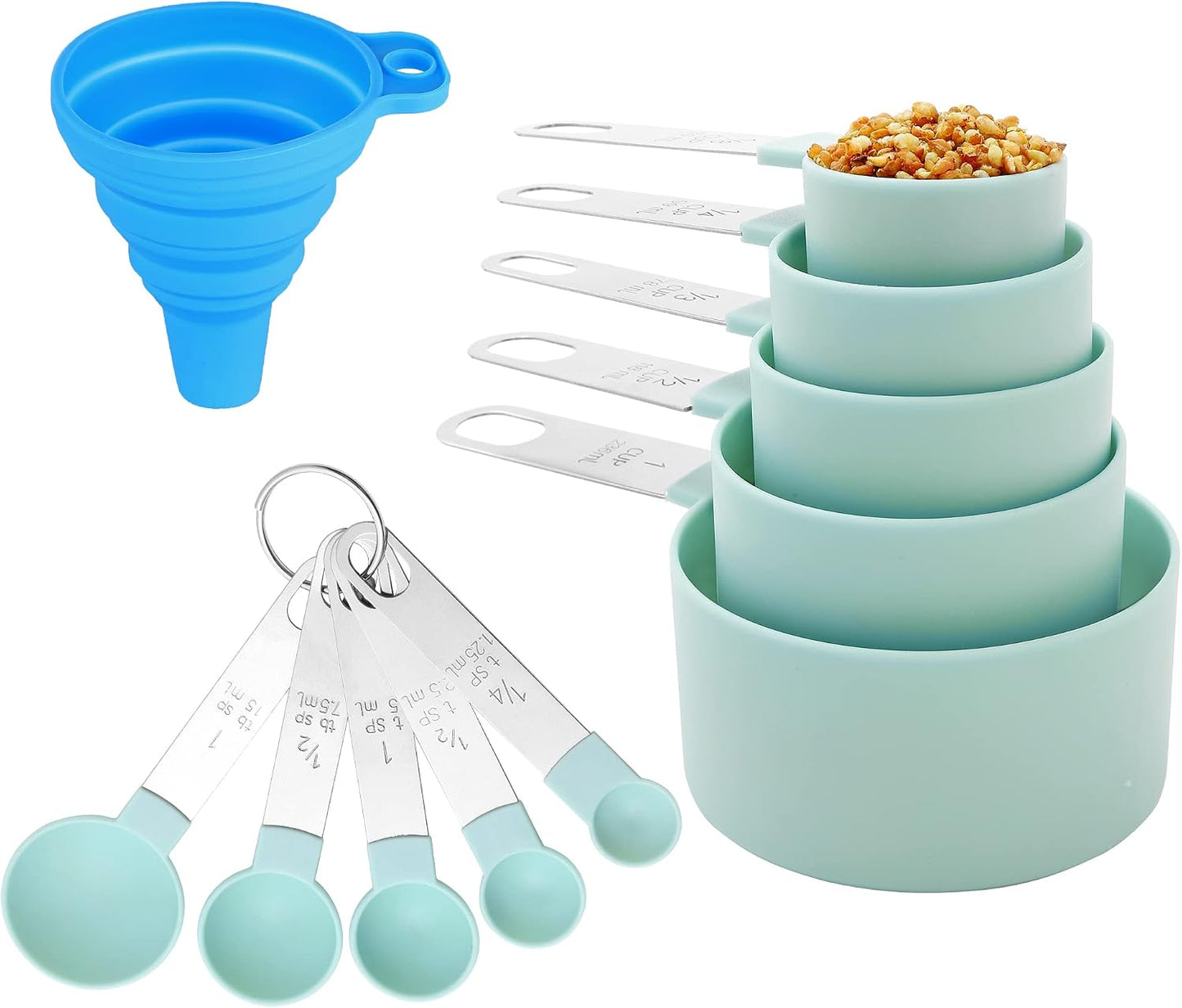 Measuring Cups and Spoons Set of Huygens Kitchen Gadgets 10 Pieces, Stackable Stainless Steel Handle Measuring Cups for Measuring Dry and Liquid Ingredient (Gray)
