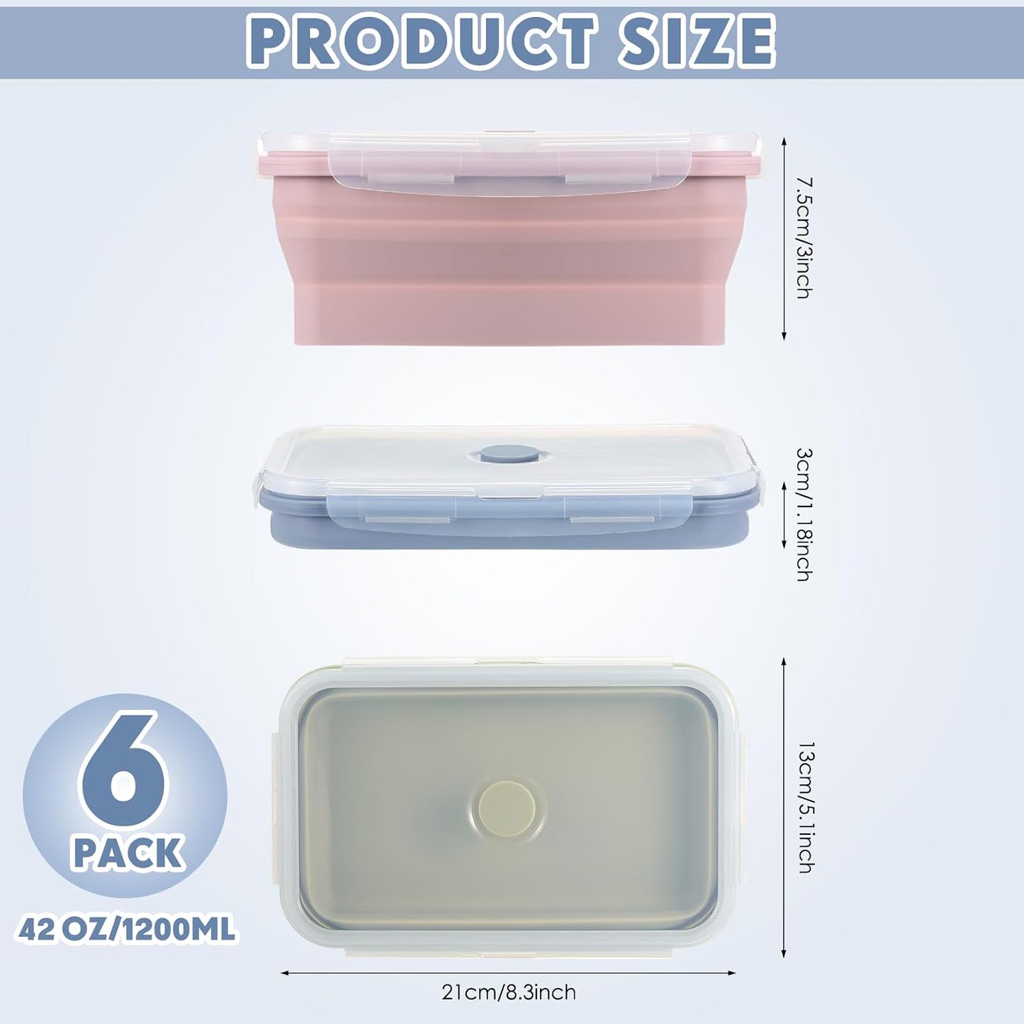 Mifoci 6 Pcs Silicone Containers for Food Collapsible Food Storage Containers with Airtight Lids Stacking Leftover Foods Storage Lunch Box for Freezer Microwave Dishwasher Safe(Morandi,18.6 oz)