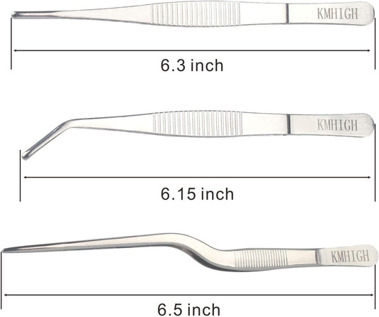 Stainless Steel Tweezers Set, For Small Gardening and Kitchen, Multi-Purpose Tools. (3Pcs, 6.15Inches / 6.3Inches / 6.5Inches)