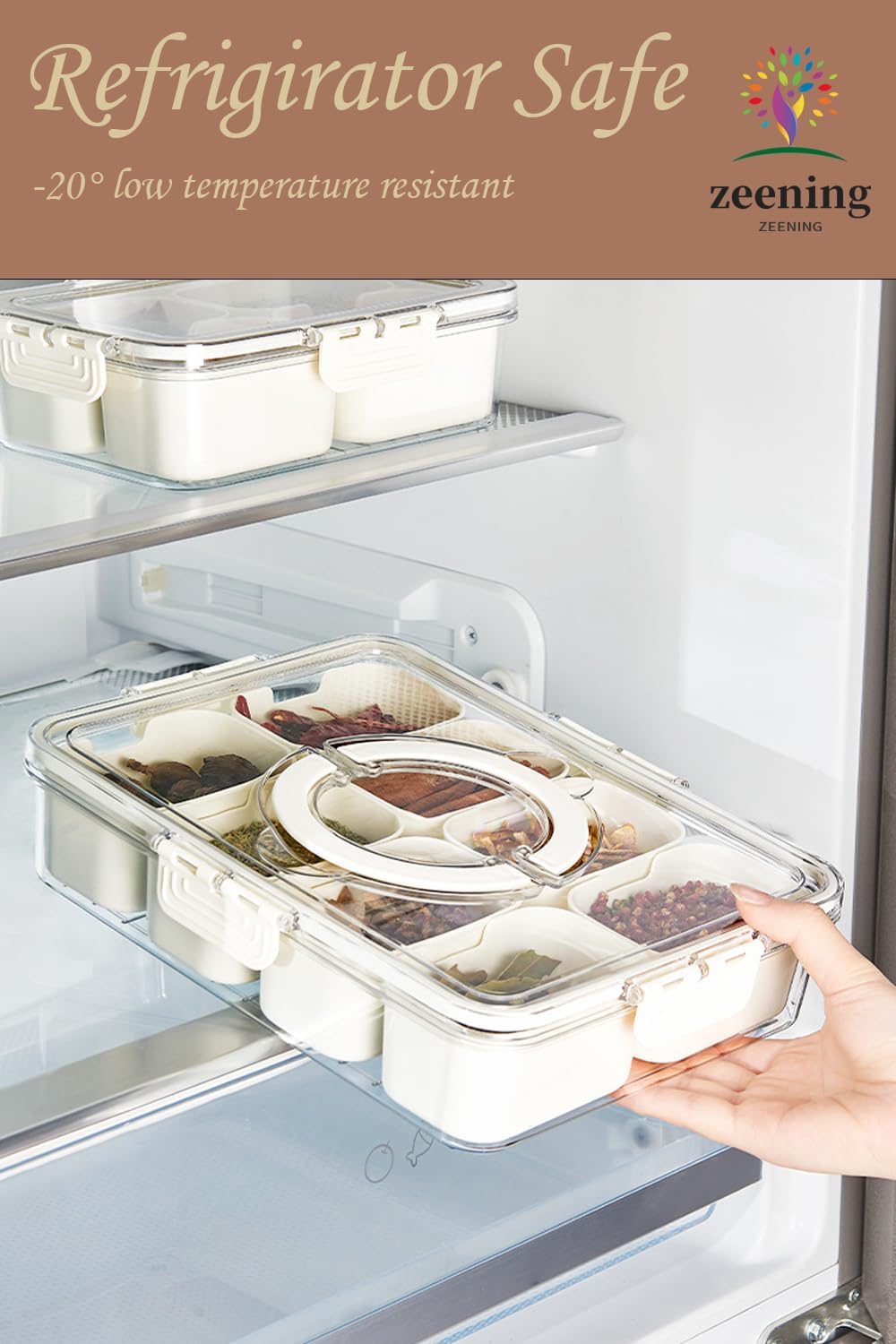 Divided Clear Snack Serving Tray with Lid & Handle, 8 Compartments Snackle Box Charcuterie Board Container Storage Organizer for Fruit Candy Veggie Snacks, Perfect for Travel Picnic, 2PCS