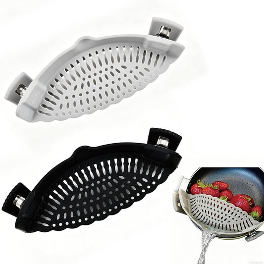 Silicone Clip On Strainer for Pots and Pans - Universal Hands-Free Pasta Strainer - Heat Resistant Food-Grade Colander for Draining Noodles, Meat, Vegetables & Fruit - Space Saving Kitchen Gadgets
