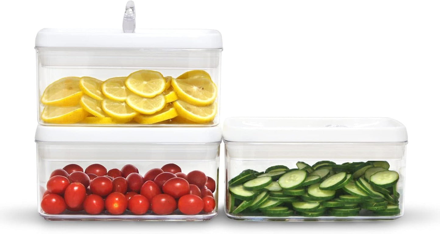 Felli Flip Tite Acrylic Food Storage Container with Lid 6” XL Air Tight Ring Seal Flip Top, Plastic Kitchen Baking Canister for 5 lb Flour Sugar Rice Protein Powder Pantry Organizer (Nest-M, White)