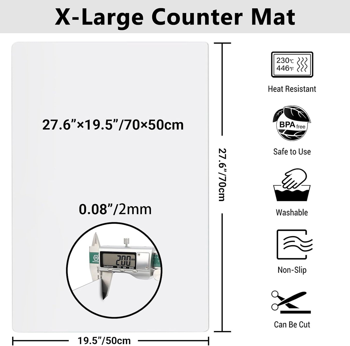 Ewen 25.6x17.7in Large Silicone Kitchen Counter Mat, 2mm Thick Heat Resistant Countertop Protector, Baking Silicone Mat under Air Fryer Toaster Oven Microwave Coffee Maker Cutting Board Drill Black