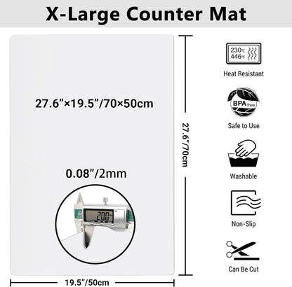 Ewen 25.6x17.7in Large Silicone Kitchen Counter Mat, 2mm Thick Heat Resistant Countertop Protector, Baking Silicone Mat under Air Fryer Toaster Oven Microwave Coffee Maker Cutting Board Drill Black