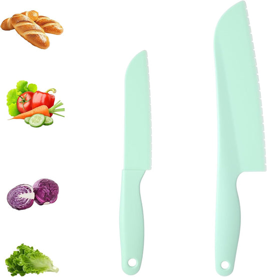 2Pcs Lettuce Knife Cutter to Prevent Browning 11 Inch Professional Serrated Knife Kitchen Plastic Lettuce Knives Cooking Chef Knifes for Cutting Veggies Bread Fruit Cake (Green)