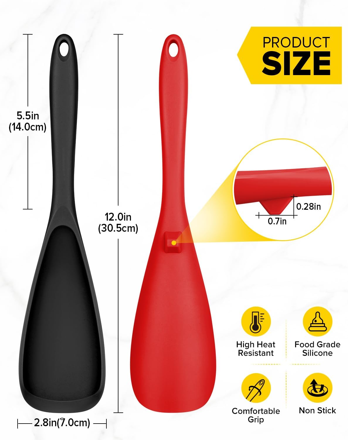 Pack of 2 Cooking Spoons for Non Stick Cookware, Multifunction Spatula Spoon BPA-Free, One-Piece Design, Suitable for Scooping, Scraping, Serving and Mixing(BLACK-GRAY)