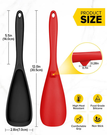 Pack of 2 Cooking Spoons for Non Stick Cookware, Multifunction Spatula Spoon BPA-Free, One-Piece Design, Suitable for Scooping, Scraping, Serving and Mixing(BLACK-GRAY)