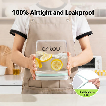 Ankou Airtight Container Set - (380ml 4 Pcs) Stackable One Button Openning Food Containers for Snacks Candy Salt Herbs Spices BPA-Free Tranparent (0.32 QT * 4)