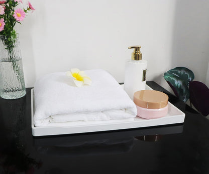 White Serving Tray (13.5 x 9.6 inch) for Serving Accessory, Elegant & Stackable Plastic Tray for Spa, Coffee, Drinks, Tea, Bar, Party, Seasoning, Perfume and Display Use.