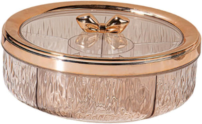 Divided Serving Tray Snack Platter Rotating 6 Compartments Dustproof Nuts Storage Platter Dessert Plate for Home Living Room, rose golden ball