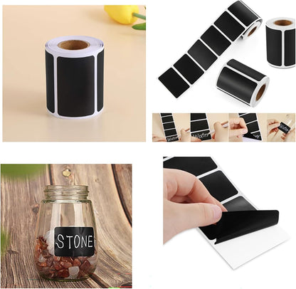 Chalkboard Labels 180pcs Waterproof Reusable Label Stickers with 2 White Liquid Chalk Markers for Storage Bin, Food Container, Mason Jars 5X7.5cm Black