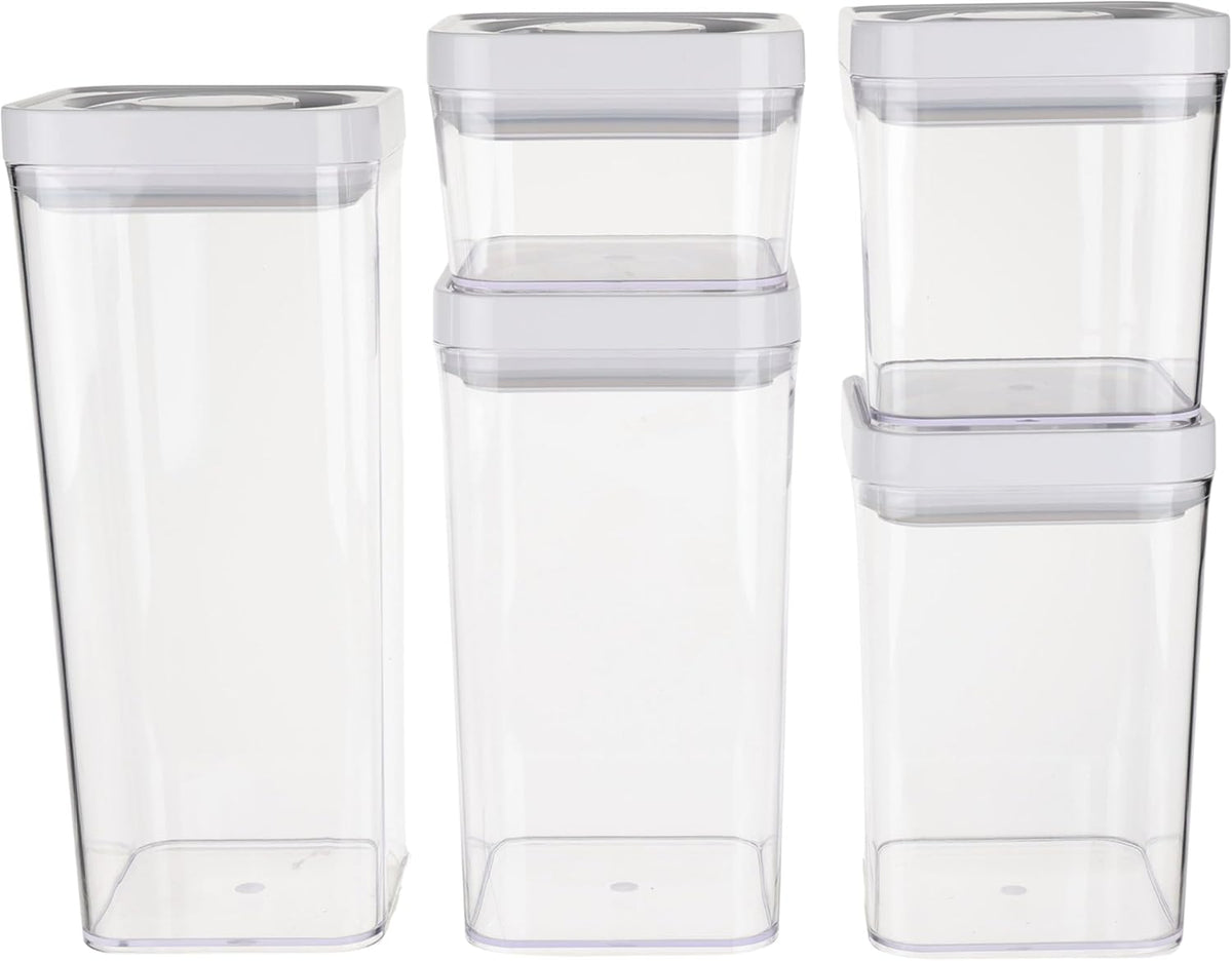 Amazon Basics Airtight Food Storage Containers, BPA Free, Dishwasher Safe, with Twist/Turn Lids, for Kitchen Pantry Organization, 10-Piece Square Set, Clear Plastic