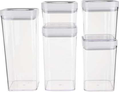 Amazon Basics Airtight Food Storage Containers, BPA Free, Dishwasher Safe, with Twist/Turn Lids, for Kitchen Pantry Organization, 10-Piece Square Set, Clear Plastic