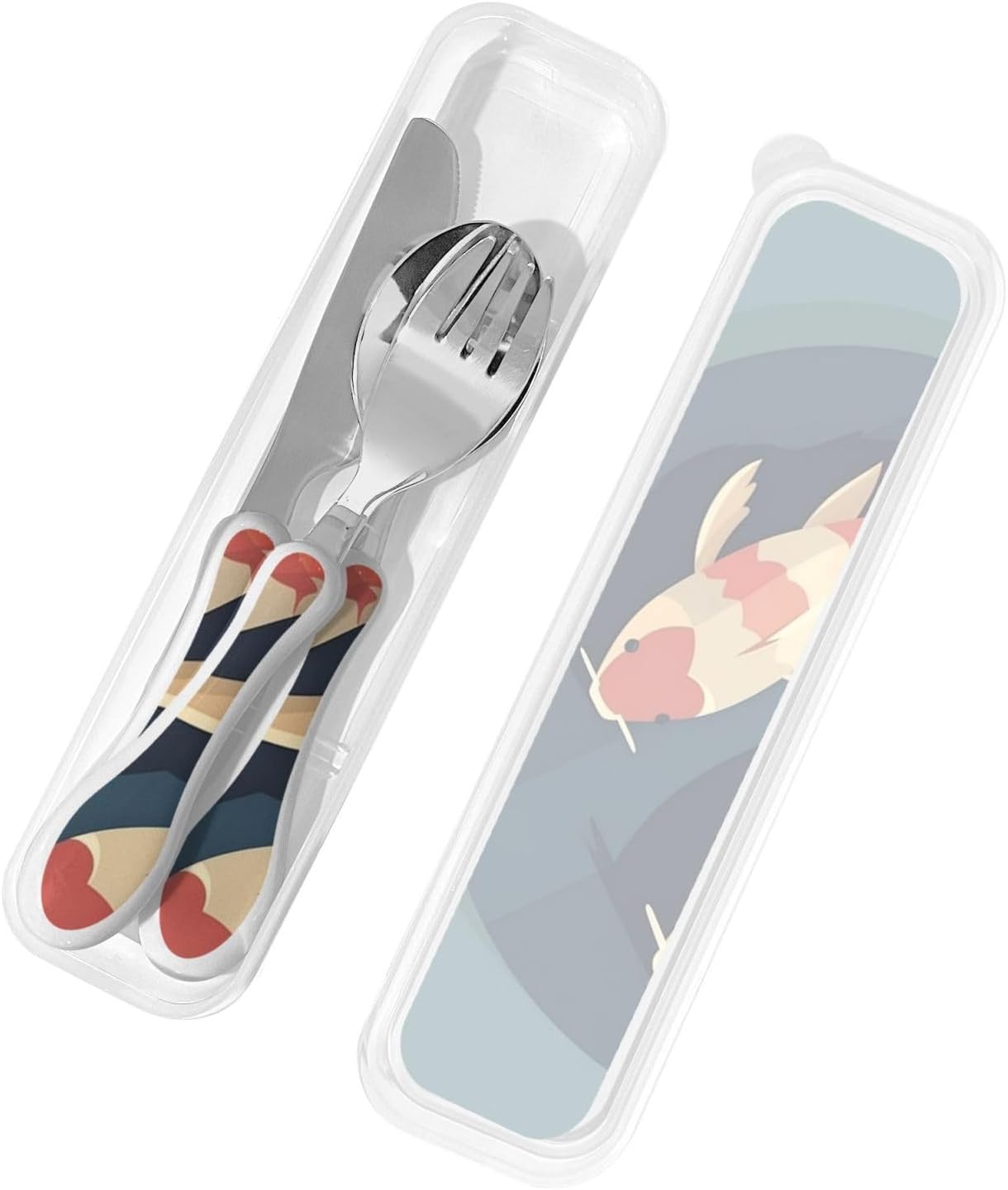 Stainless Steel Kids Silverware Set, Flat Koi Fish Utensil Set Reusable Children Safe Knife Spoon Fork Set With Storage Case Dishwasher Safe For Lunch, Travel Outdoors