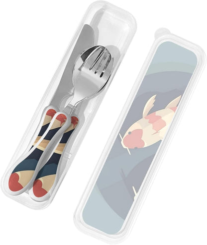 Stainless Steel Kids Silverware Set, Flat Koi Fish Utensil Set Reusable Children Safe Knife Spoon Fork Set With Storage Case Dishwasher Safe For Lunch, Travel Outdoors