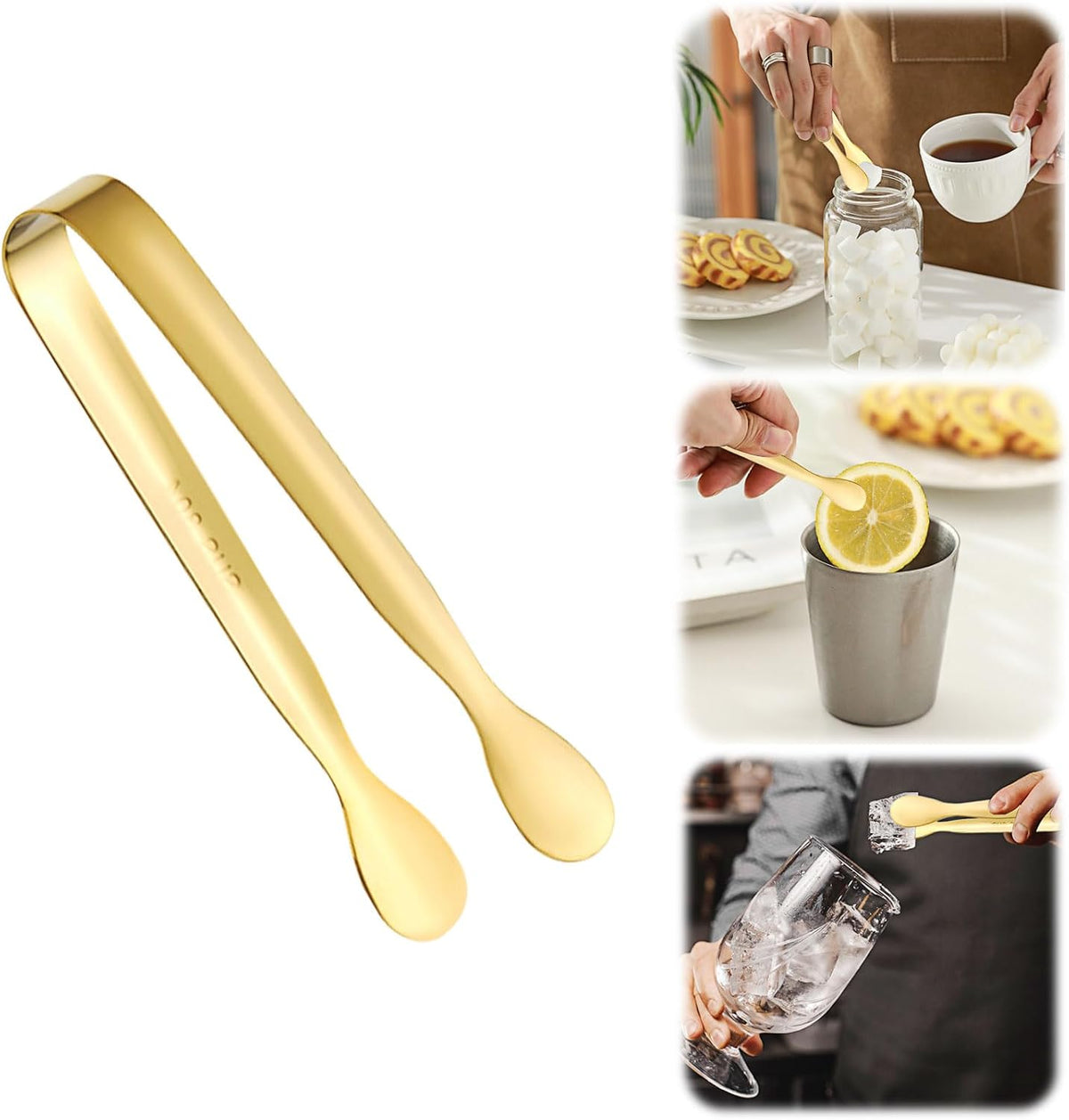 4.33 Inch Stainless Steel Ice Tongs for Ice Bucket，Metal Sugar Cube Mini Tongs，Set of 3 (Black-A)