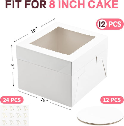 ZORRITA 2 Pack Cake Boxes, 10 x 10 x 8 Inches Tall Cake Boxes with Cake Boards, Disposable Cake Containers with Lids and Window for Wedding, Birthday, Party