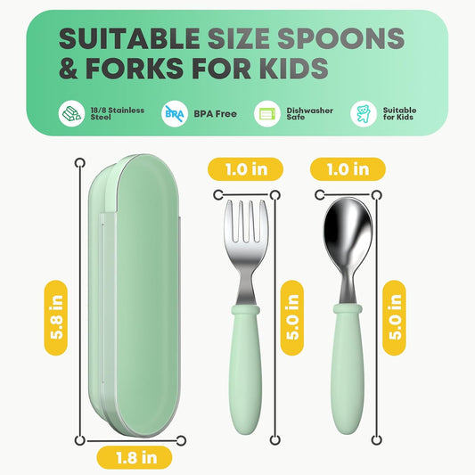 Toddler Utensils, Toddler Forks and Spoons, Baby Utensils Set with Storage Box for Self Feeding Safe, Dishwasher Safe (2 Set with Case)