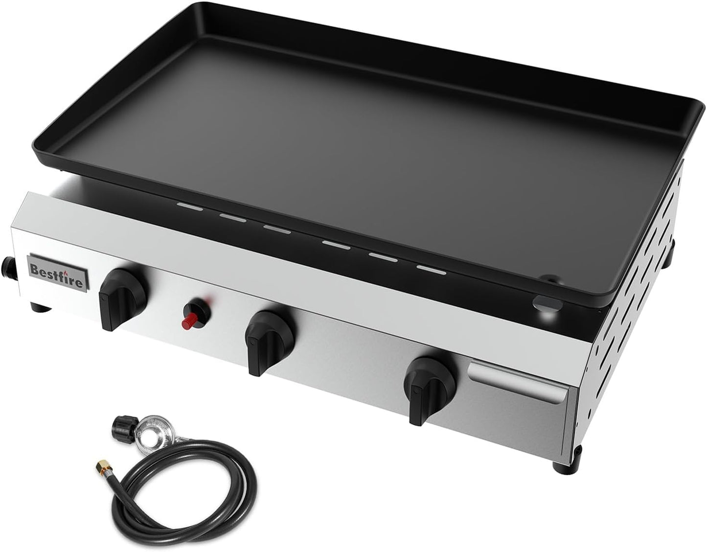 Bestfire Dual Fuel Propane Gas Charcoal Grill Combo Black Dual Lids, Flat Top Grill With 2 Side Shelves for BBQ, Outdoor and Backyard Cooking