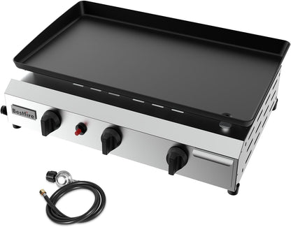 Bestfire Dual Fuel Propane Gas Charcoal Grill Combo Black Dual Lids, Flat Top Grill With 2 Side Shelves for BBQ, Outdoor and Backyard Cooking
