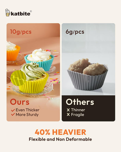 Silicone Cupcake Baking Cups Katbite 24 Pack Silicone Baking Cups Reusable Non-stick Heavy Duty Cupcake Liners for Baking Soft Pale Muffins Cups for Party Halloween Christmas