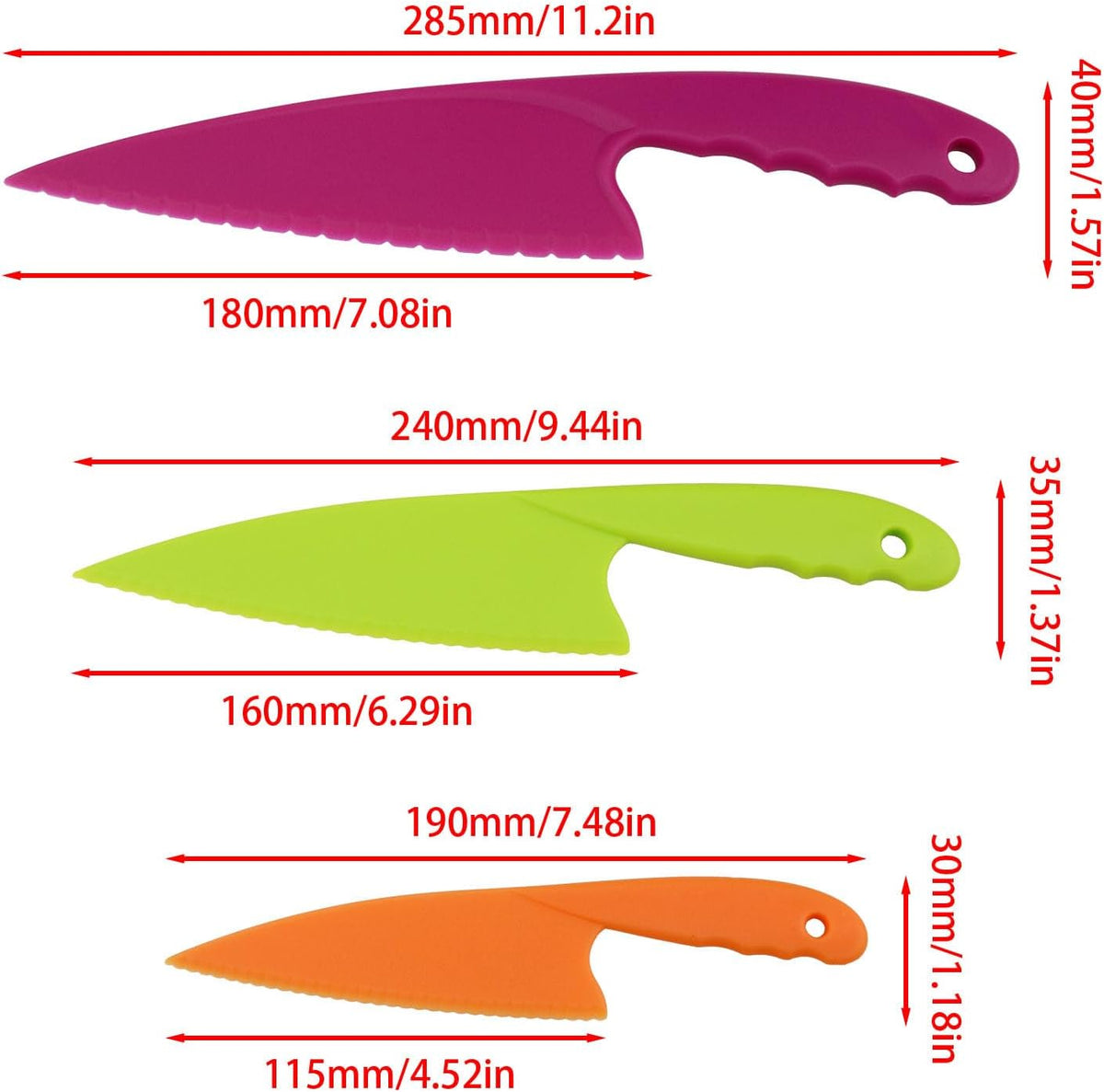 Xhziy 3 Piece Lettuce Knife Set, Nylon Cutters for Fruit and Kids