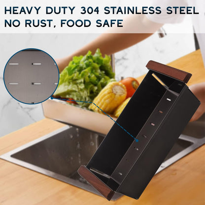 Strictly Sinks Black Stainless Steel Colander - Premium Quality Over the Sink Colander with Non-Slip Handles, Sink Colander for Kitchen Sink to Rinse Fruits & Vegetables(17-3/8" x 8-1/8" x 4-3/4")
