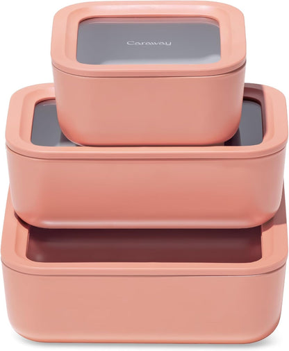 Caraway 13pc Glass Food Storage Container Set - Easy to Store, Non Toxic Lunch Box - with Glass Lids - Includes Storage Organizer - Mist