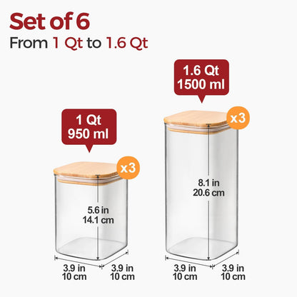 2-Pack 1 Gallon Square Glass Flour and Sugar Containers with Lids, Large Airtight Pantry Jars for Baking - Glass Canisters with Scoops & Labels for Bulk Food