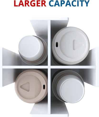KOTEMON Cup and Lid Holder, 4 Compartment, Square | Rotating Coffee Cup Dispenser Lid Carousel for Restaurant, Buffet, Coffee Station, Bar, Countertop, Clear Acrylic