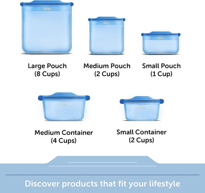 Ziploc Endurables Pouch and Containers Variety Pack, Reusable Silicone Bags and Food Storage Meal Prep Containers for Freezer, Oven, and Microwave, Dishwasher Safe, 5 Total