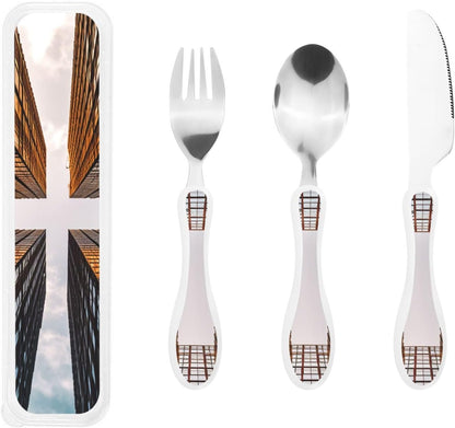 3-Piece Kids Silverware Set With Storage Case, Stainless Steel Reusable Children Safe Knife Spoon Fork Set Blue Eyed Dog Children Flatware Set For Kids Lunch Box