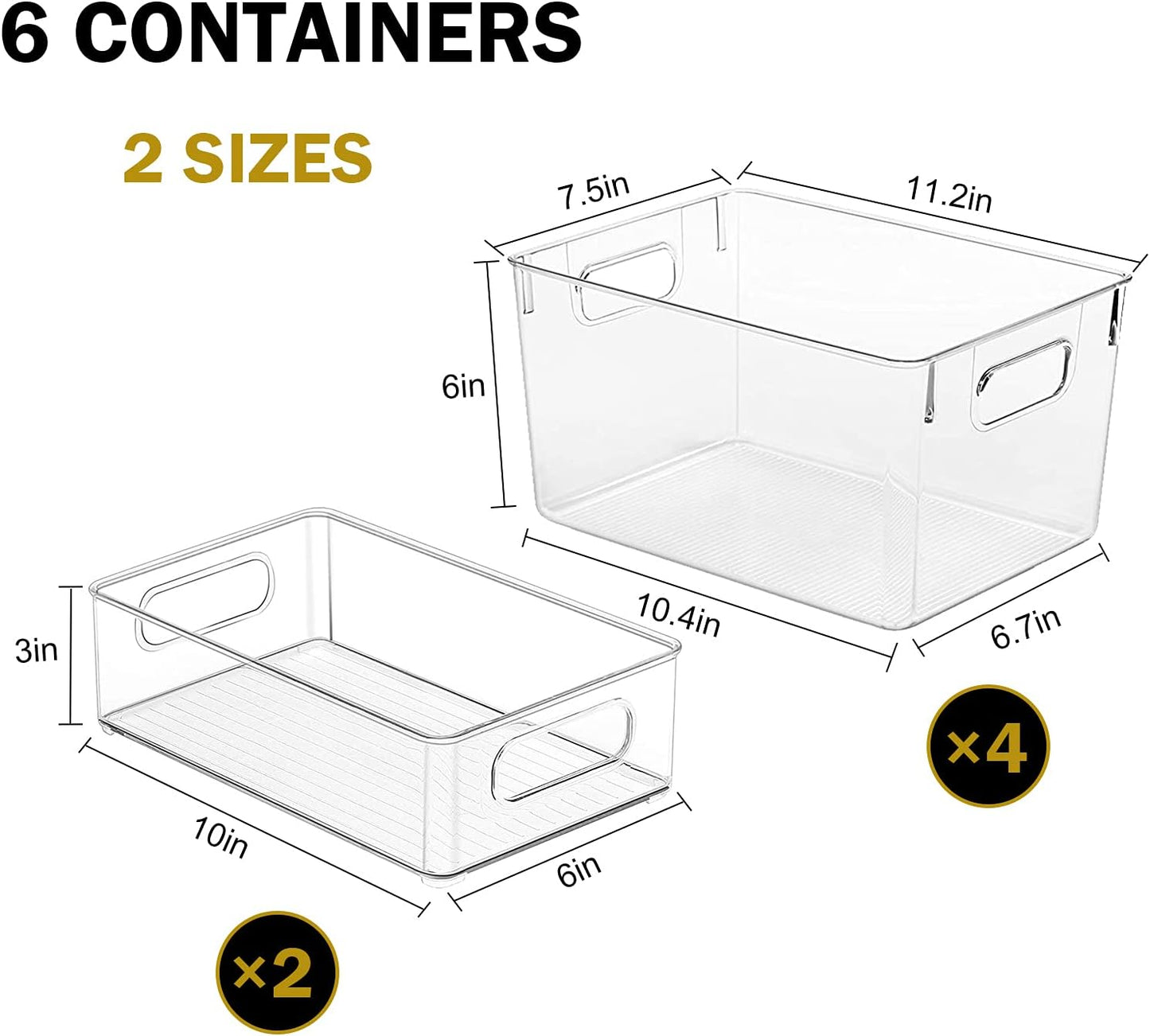 4 Pack Kitchen Organizers - Clear Plastic Storage Bins for Fridge, Pantry, Cabinet, Countertops and Bathroom