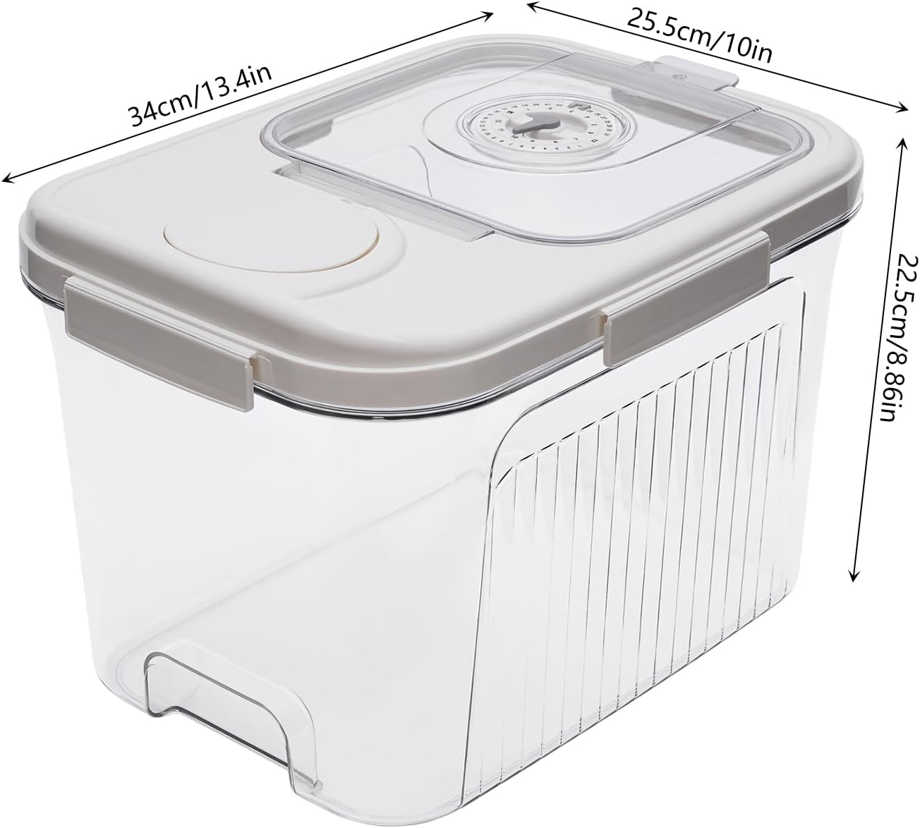 22lb Rice Storage Container with Timer & Measuring Cup, Large Airtight Grain Dispenser White | BPA-Free Pet Food Flour Bin for Kitchen Pantry