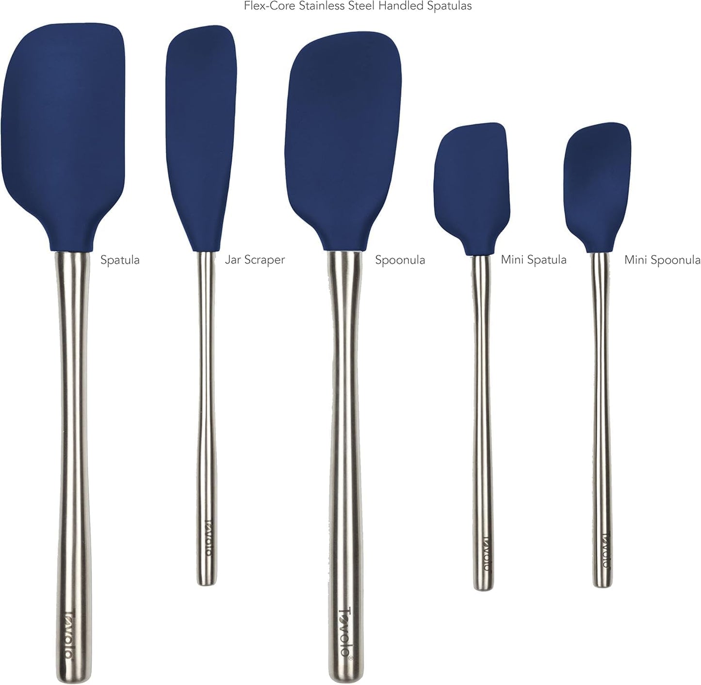 Tovolo Flex Core 5 Piece Silicone Spatula Set Heat Resistant All Silicone Utensils Include Non Stick Spatula Spoonula Jar Scraper, Dishwasher Safe BPA Free Spatulas for Baking Mixing, White