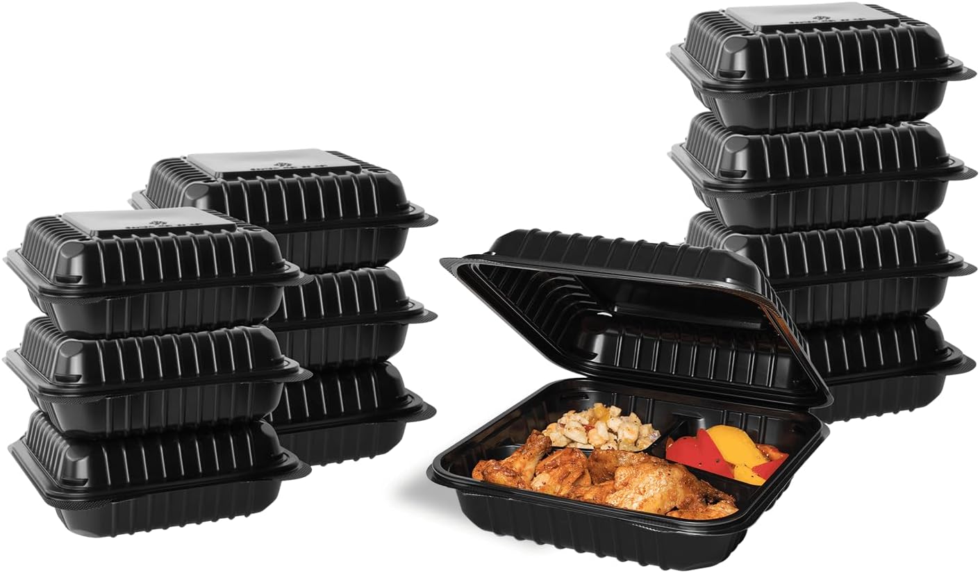 Karat FP-HC99PP-3CU 9"X 9" PP Hinged Containers 3 Compartment - (Case of 200)