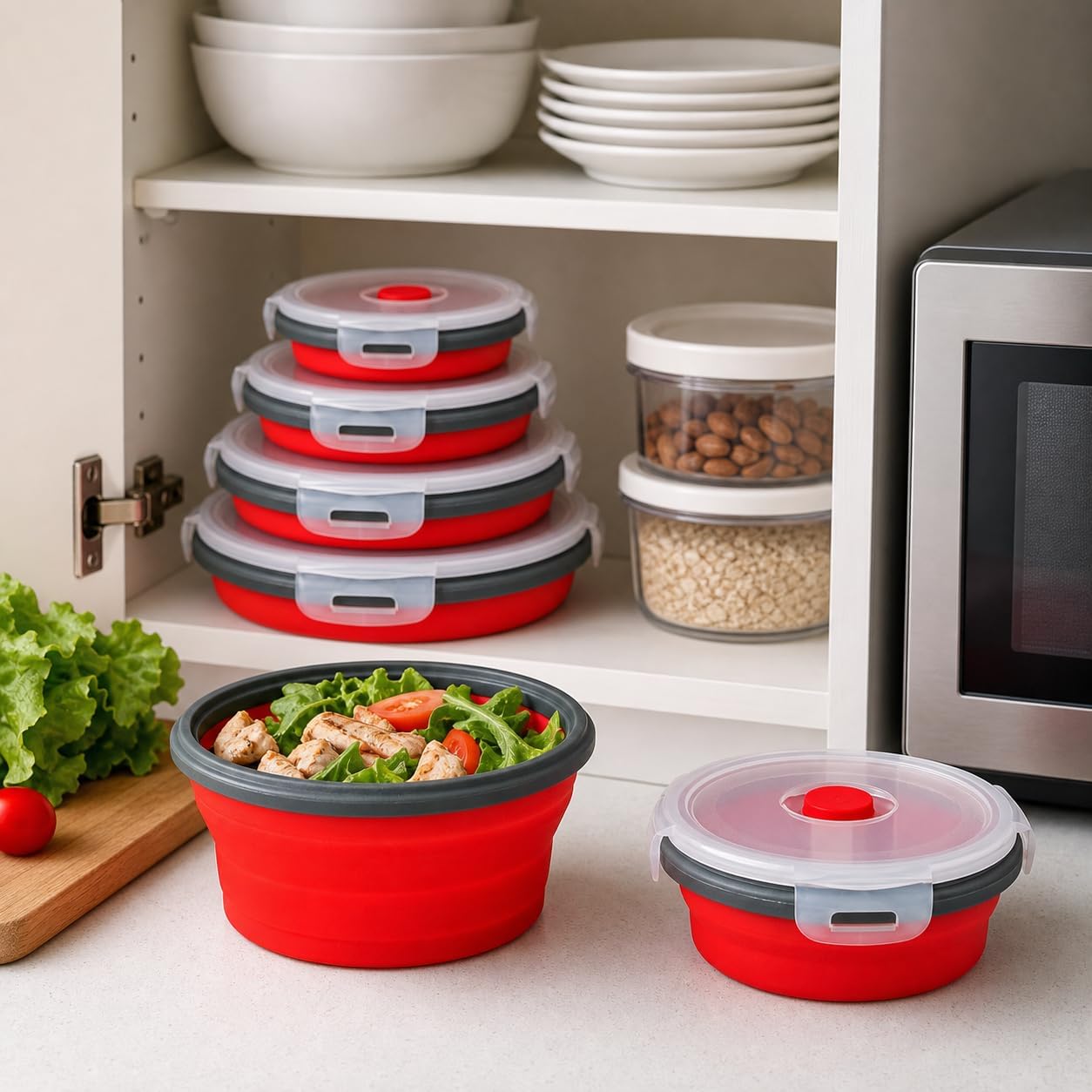 Guyuyii 4 Pack Space-Saving Collapsible Food Storage Containers with Lids | 12/17/27/40 oz Food-Grade Silicone Set for RV, Camping, Meal Prep, Small Kitchens - Microwave/Freezer/Dishwasher Safe