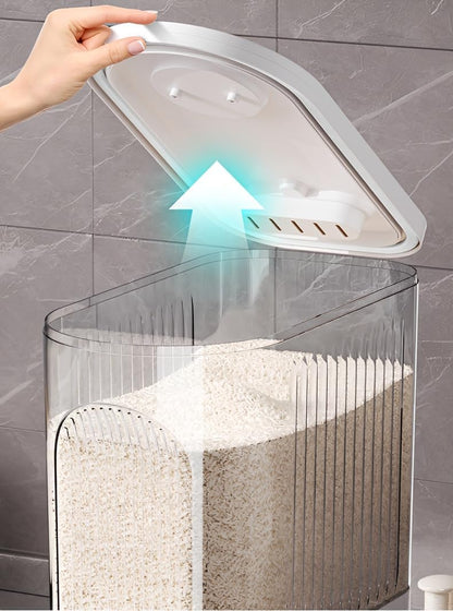 Gagee 11 Lbs Rice Dispenser, Clear | Grain Container Storage, With Lid, Measuring Cylinder, Moisture Proof, Household Cereal Dispenser Bucket