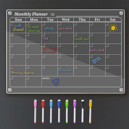 4Pcs Fridge Calendar Set, Clear Magnetic Dry Erase Daily, Weekly, Monthly Planners & Menu Board, w/ 2 Packs of 8 Markers