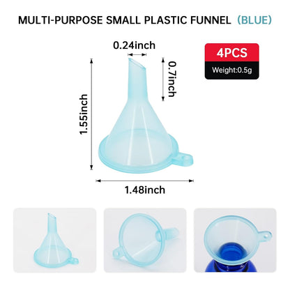 Mini Funnel 4-Pack for Lab Bottles, Sand Art, Perfume, Spice, Powder, Essential Oil, Recreational, Kitchen Food Grade Small Plastic (4colors)