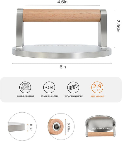 3.1lb Smash Burger Press 6" Stainless Steel Burger Smasher Tool