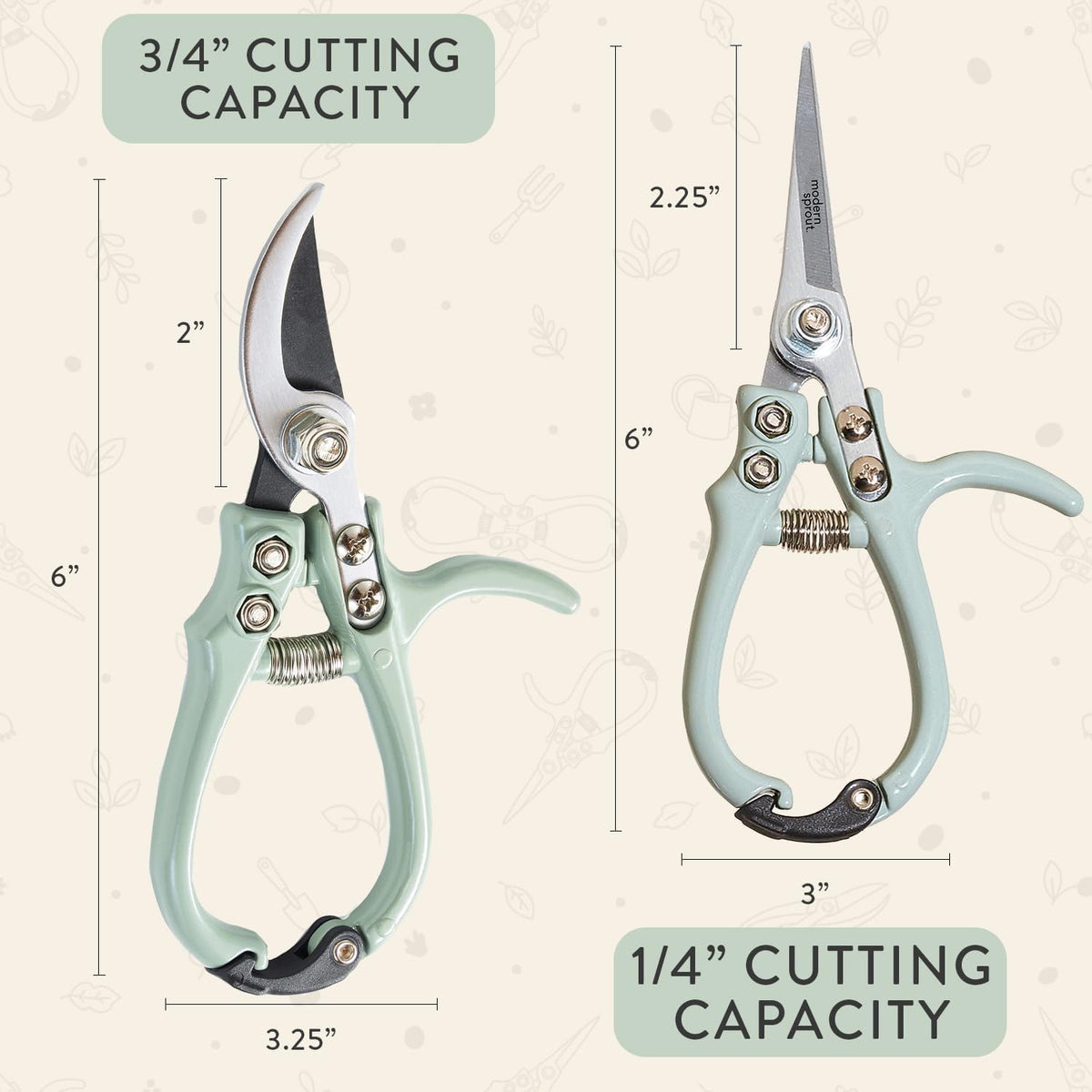 Modern Sprout Hand Pruners+Shears Set w/Blister - Gardening Tools - Sage