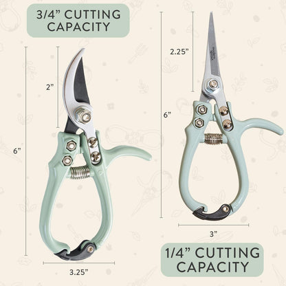 Modern Sprout Hand Pruners+Shears Set w/Blister - Gardening Tools - Sage