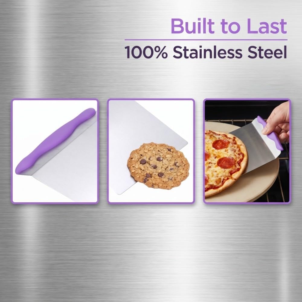 Cake Lifter Transfer Tray, Stainless Steel Pastry Pizza Moving Plate, Baking Tool Cookie Spatula for Cakes Pizza Bread Purple 9.65 x 7.87 in
