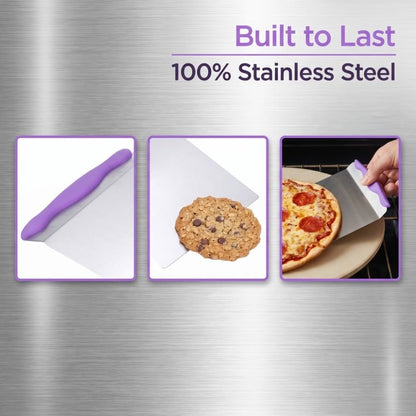 Cake Lifter Transfer Tray, Stainless Steel Pastry Pizza Moving Plate, Baking Tool Cookie Spatula for Cakes Pizza Bread Purple 9.65 x 7.87 in