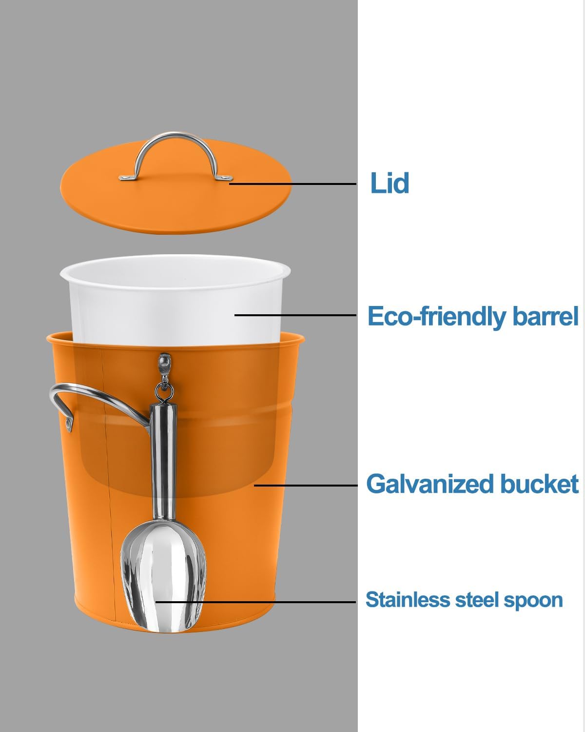 3Qt Black Galvanized Ice Bucket with Lid, Scoop & Handles - Ideal for Cocktails, Parties, BBQs, Wine & Champagne. Double-Layer Insulated Outer & Galvanized Inner Layer, Perfect for Home & Outdoor Use