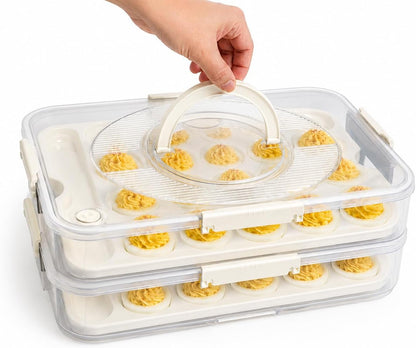 2 Pack Deviled Egg Containers with Lid, Holds 40 Deviled Egg Halves Total, Stackable Deviled Egg Carrier for Party, Picnic, Potluck, Easter, Refrigerator Storage, Clear Plastic Egg Tray Holder