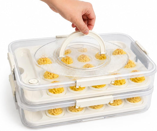2 Pack Deviled Egg Containers with Lid, Holds 40 Deviled Egg Halves Total, Stackable Deviled Egg Carrier for Party, Picnic, Potluck, Easter, Refrigerator Storage, Clear Plastic Egg Tray Holder