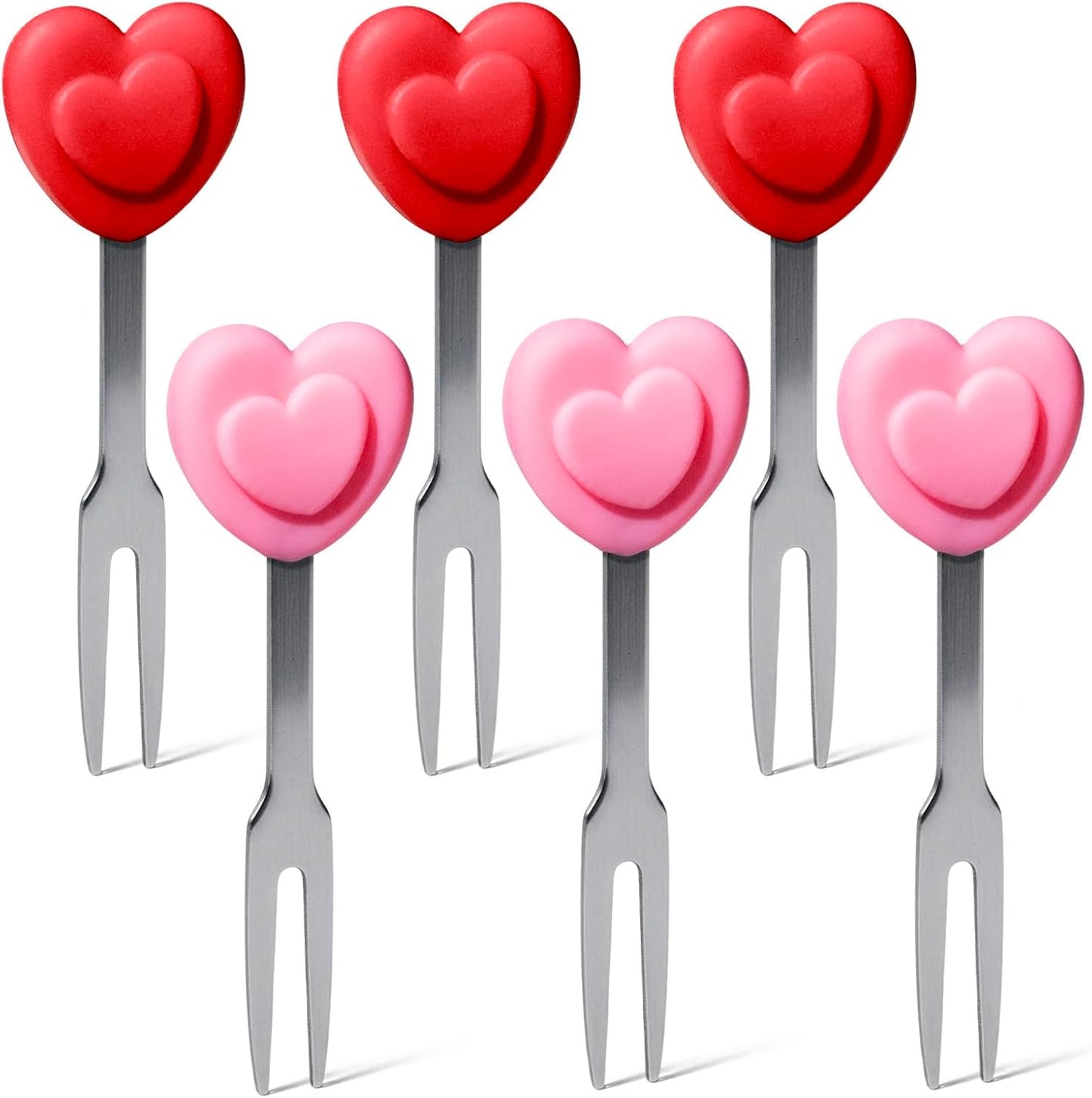 Cocktail Forks, 6-Piece Appetizer Forks, Cat Shapes, Stainless Steel and Silicone Small Forks for Fruits, Cheese, Appetizers