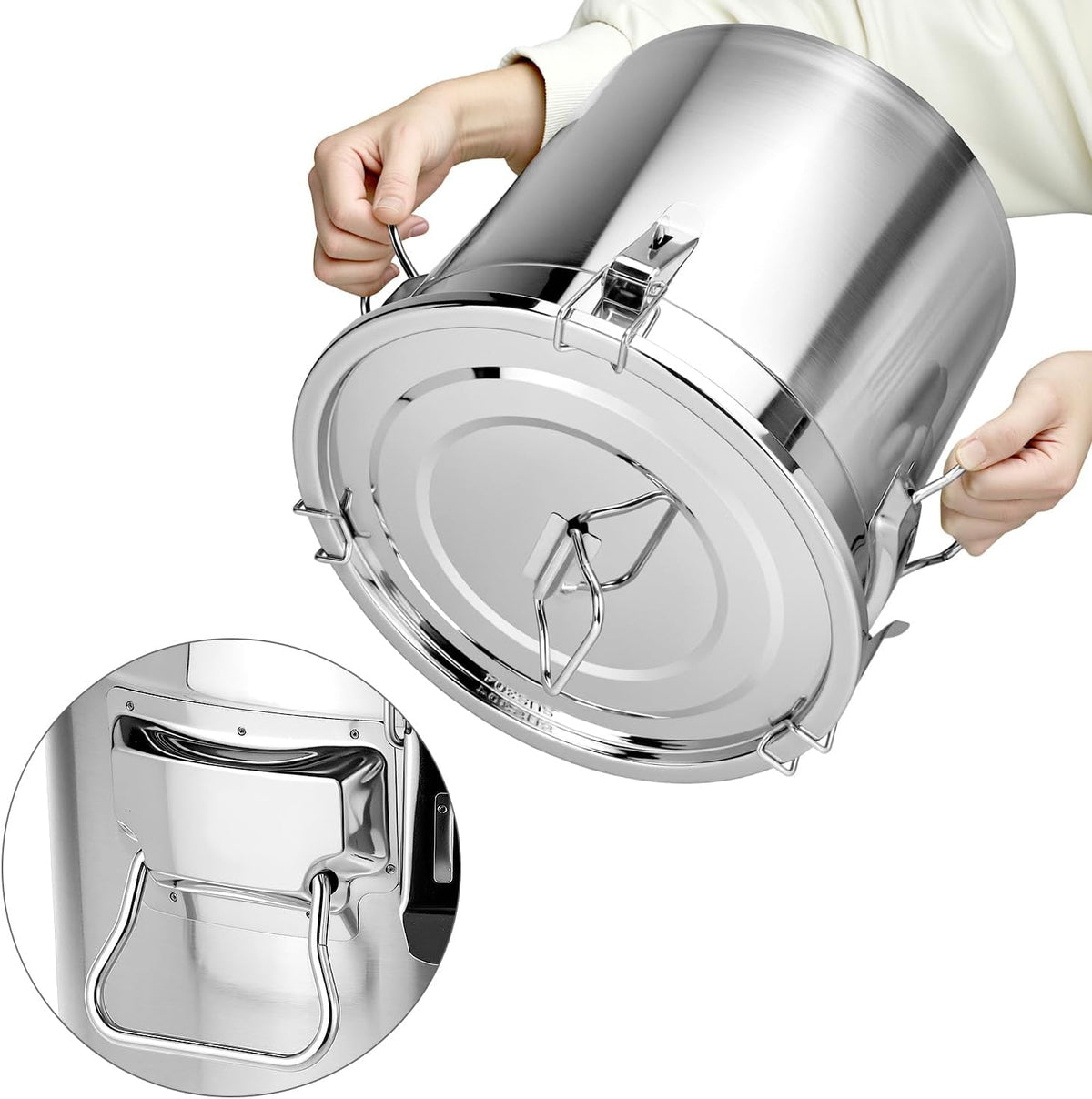 QWORK 5.5 Gallon 304 Stainless Steel Airtight Container, 21L 710oz Metal Storage Bin with Locking Lid & Side Handles, Heavy Duty Canister for Pet Food, Rice, Flour